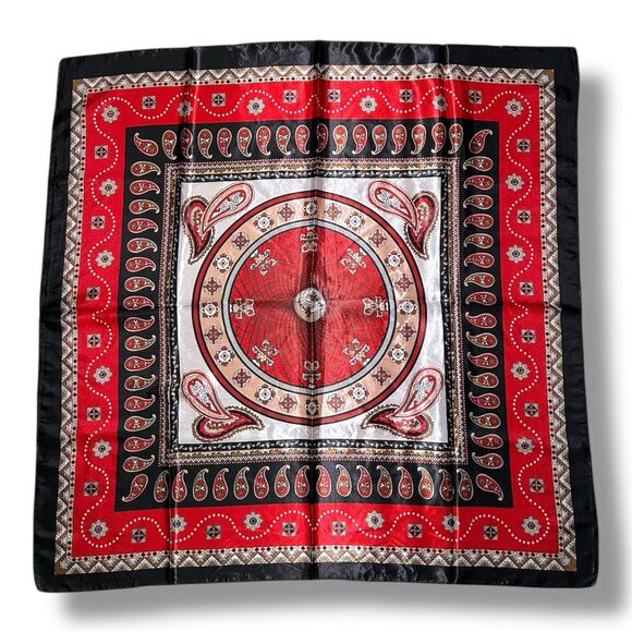 Unbranded Accessories - Red Scarf 35” X 35” White Paisley Women Headscarf Scarve Black